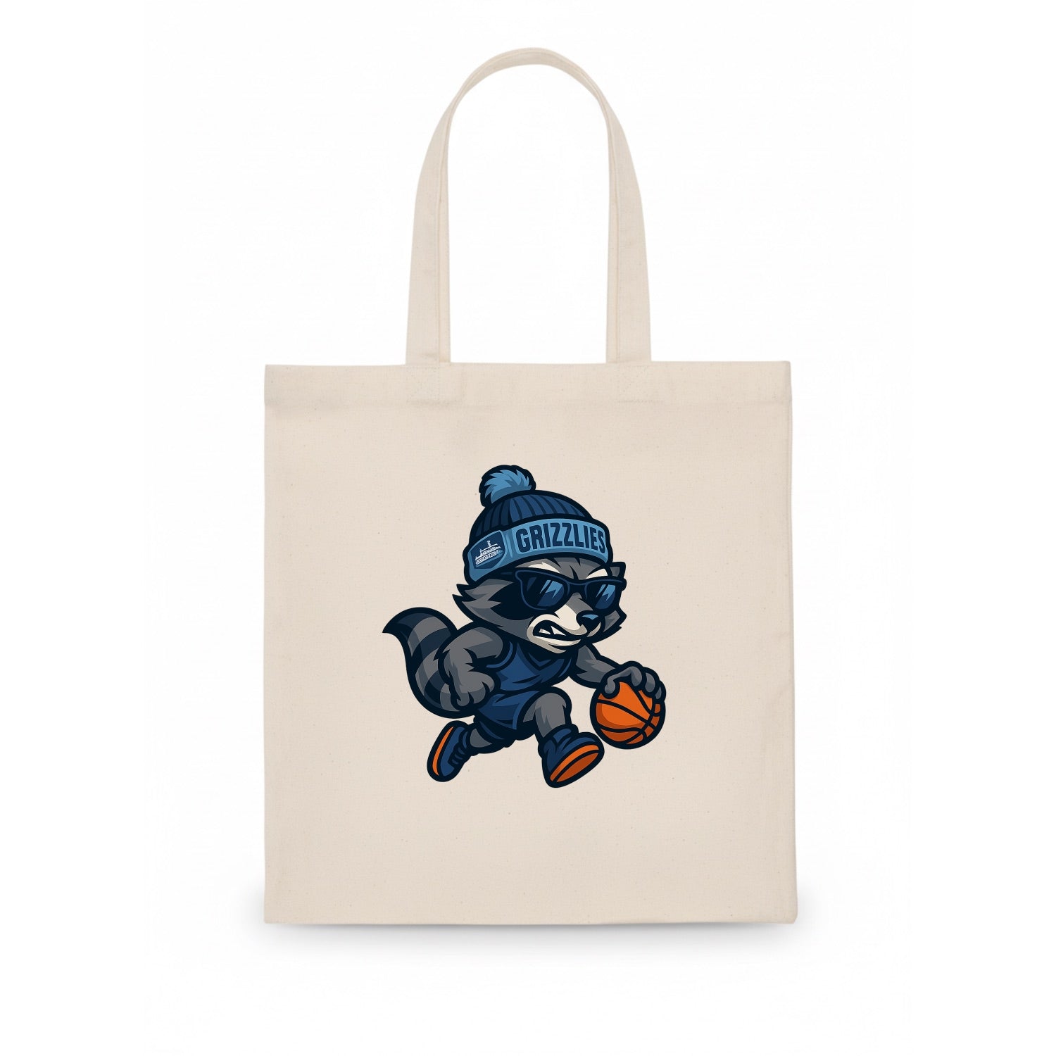 Memphis Raccoon wearing Grizzlies beanie with riverboat patch and wayfarer sunglasses - Tote Bag - white