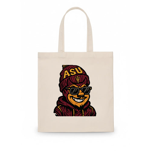 Tempe Sparky wearing Arizona State beanie with fork patch - Tote Bag
