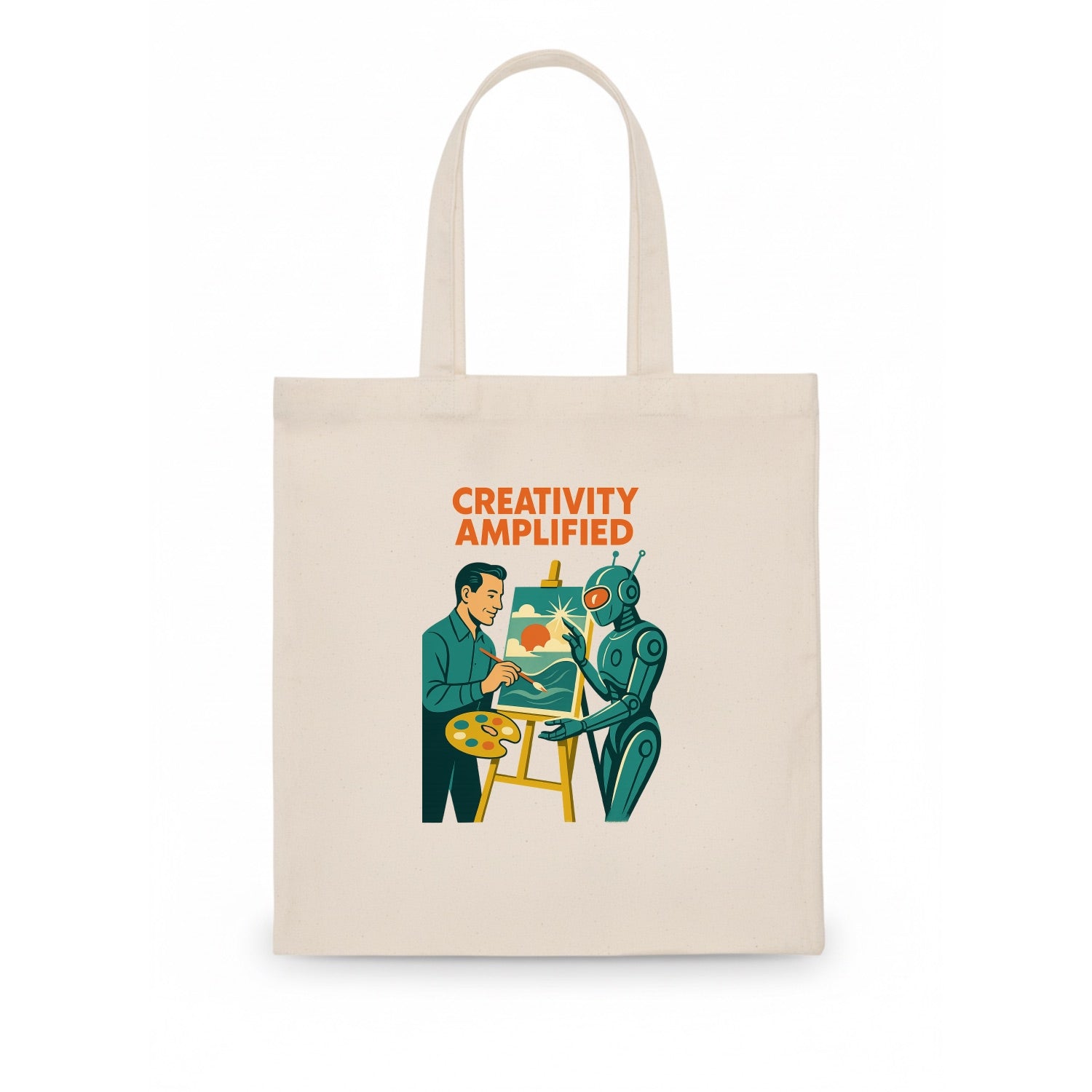 Artist and AI creating beautiful masterpiece together - "Creativity Amplified" - - Tote Bag - white
