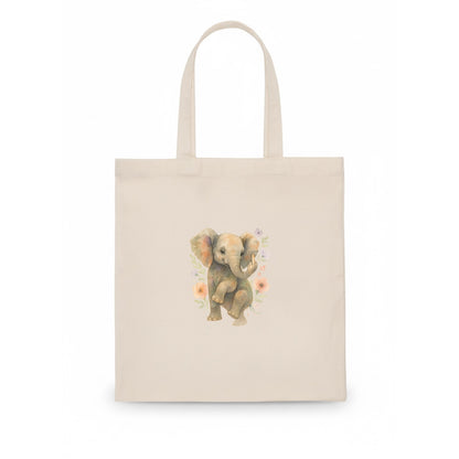 baby elephant with trunk up, one foot raised with middle toe extended - Tote Bag - white