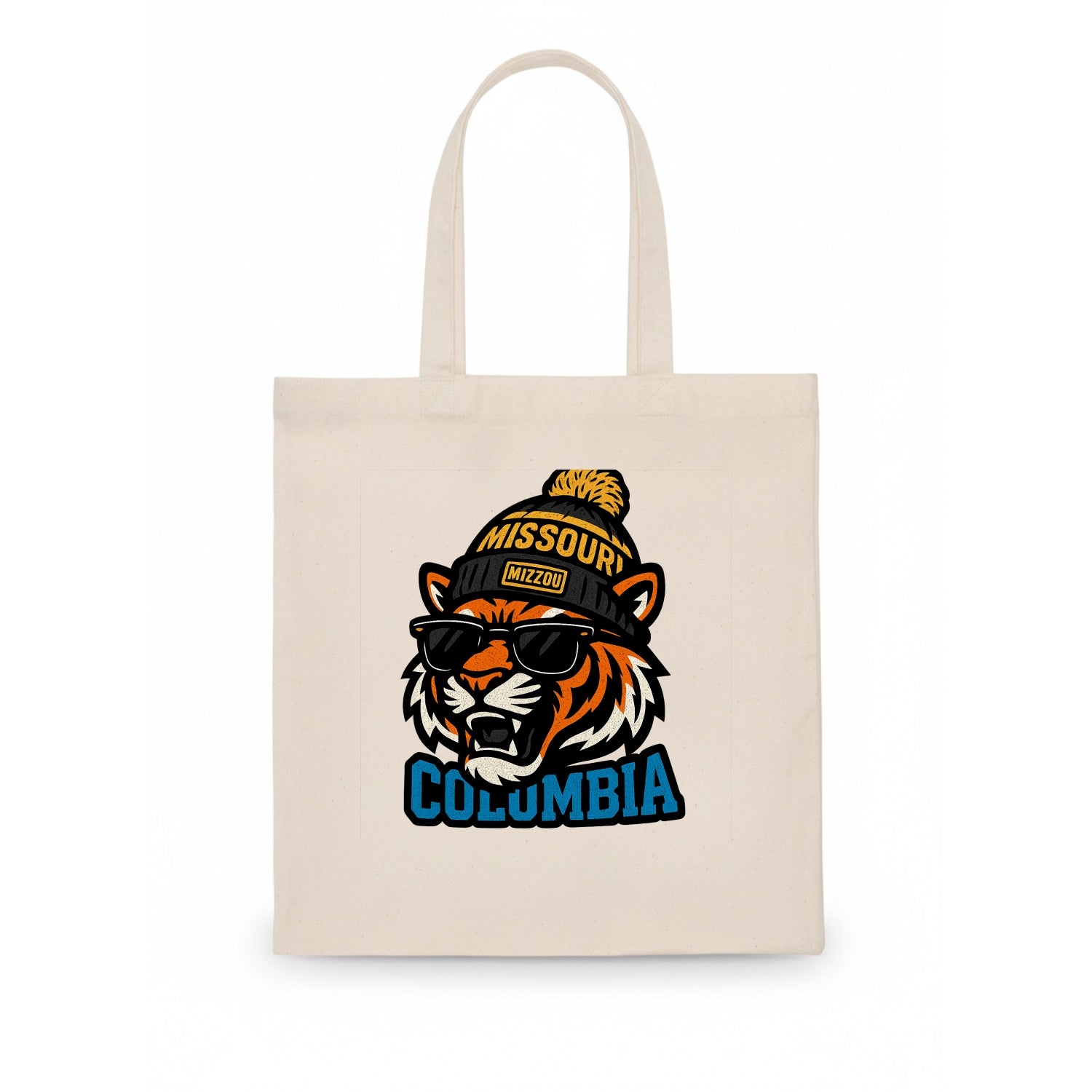Columbia Tiger wearing Missouri beanie with Mizzou patch - Tote Bag - white