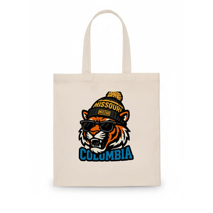 Columbia Tiger wearing Missouri beanie with Mizzou patch - Tote Bag - white