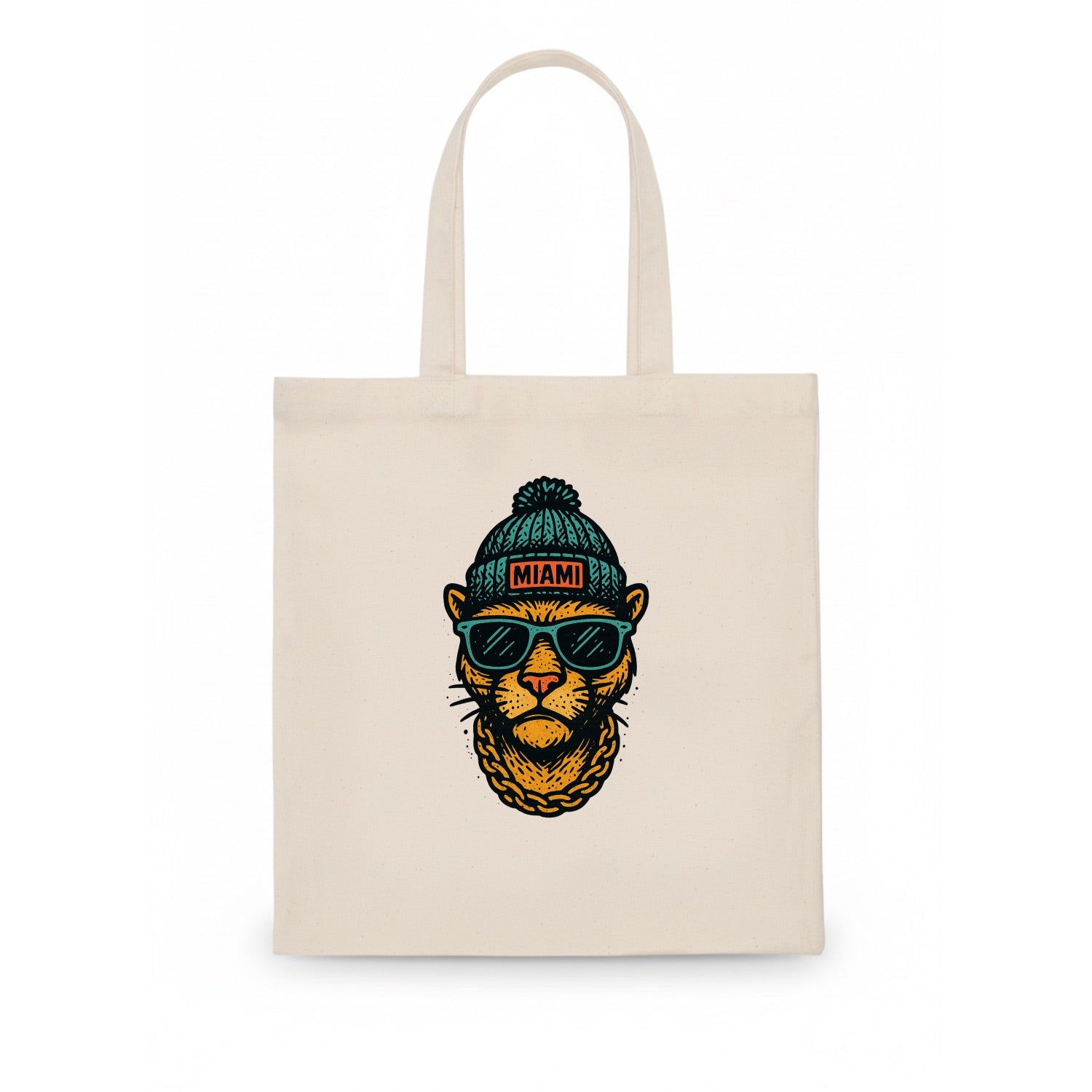 Florida Panther wearing Miami beanie with pom pom and wayfarer sunglasses - Tote Bag - white