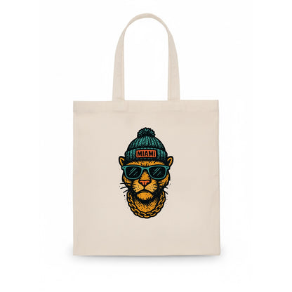 Florida Panther wearing Miami beanie with pom pom and wayfarer sunglasses - Tote Bag - white
