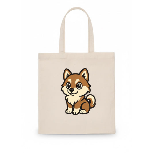 Pomsky - Pomeranian-Husky mix sitting pose - Tote Bag - white