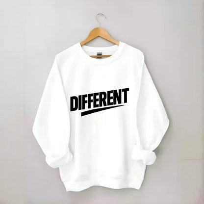 Bold typography design - "DIFFERENT" - standing out, not following crowd - Crewneck Sweatshirt - white