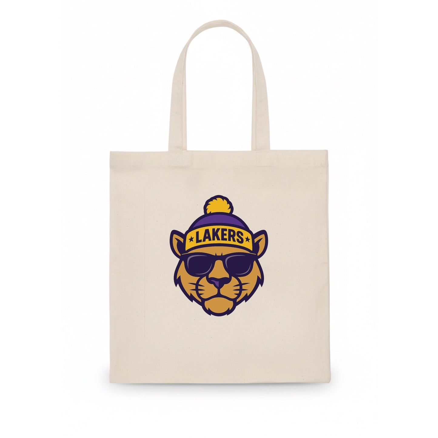 LA Mountain Lion wearing Lakers purple and gold beanie with championship stars and - Tote Bag - white