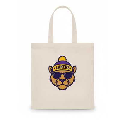 LA Mountain Lion wearing Lakers purple and gold beanie with championship stars and - Tote Bag - white