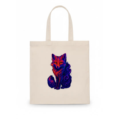 Clever fox with tail dissolving into cosmic nebula swirls, orange to purple gradient - Tote Bag - white