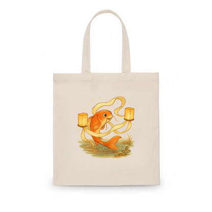 Koi weaving silk streamers through floating lanterns on tranquil water - Tote Bag - white