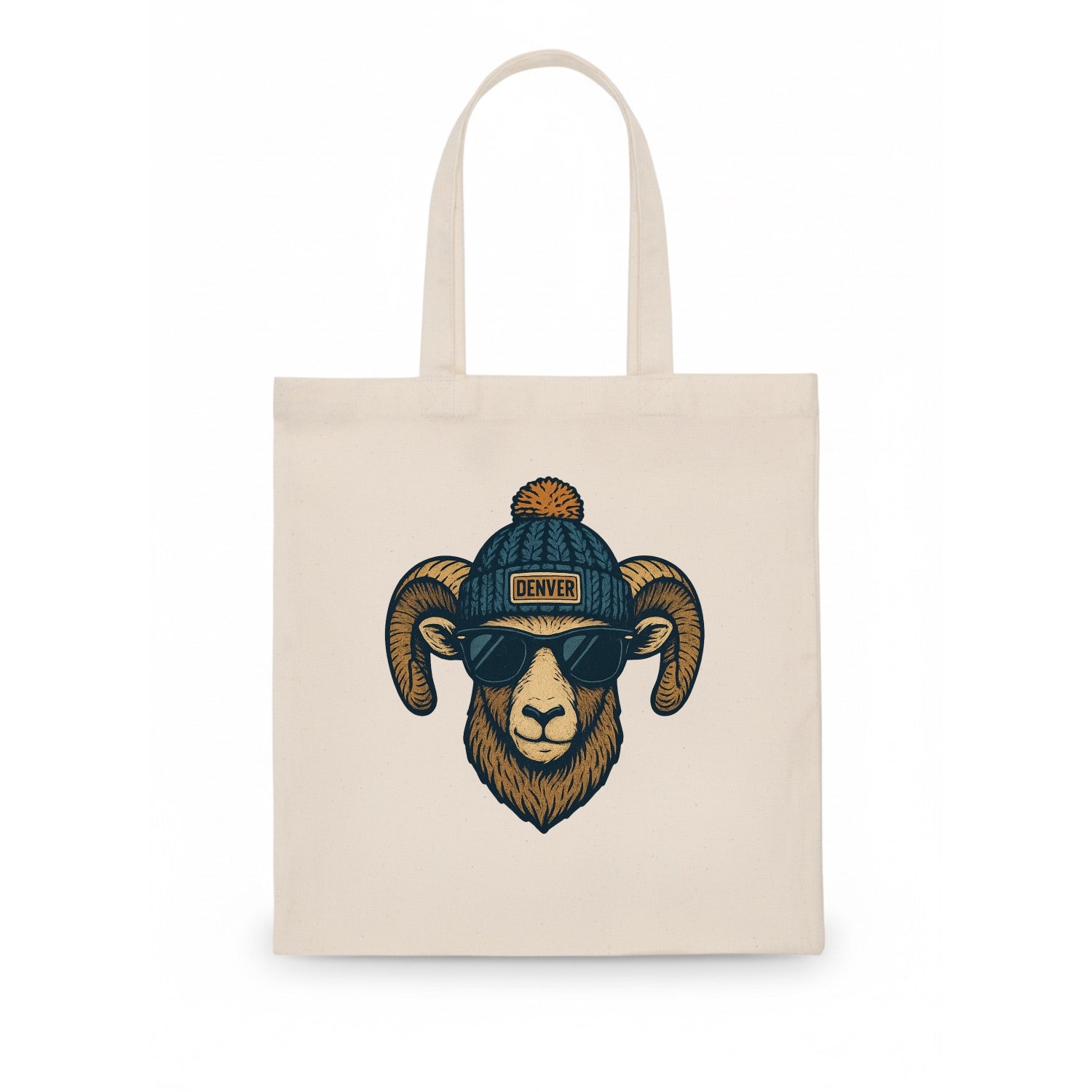 Colorado Rocky Mountain Bighorn Sheep wearing Denver beanie with pom pom and wayfarer - Tote Bag - white