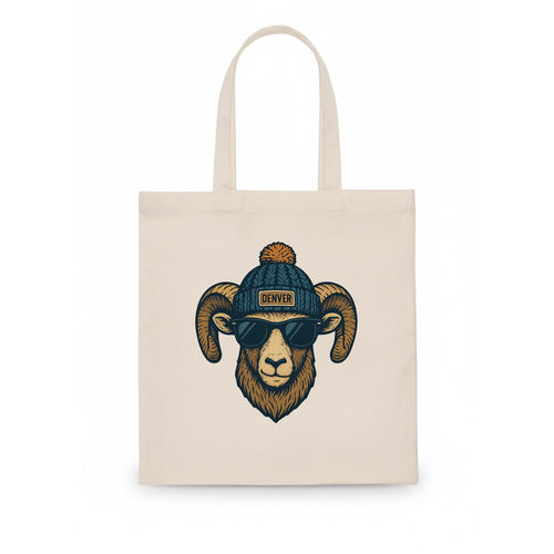 Colorado Rocky Mountain Bighorn Sheep wearing Denver beanie with pom pom and wayfarer - Tote Bag