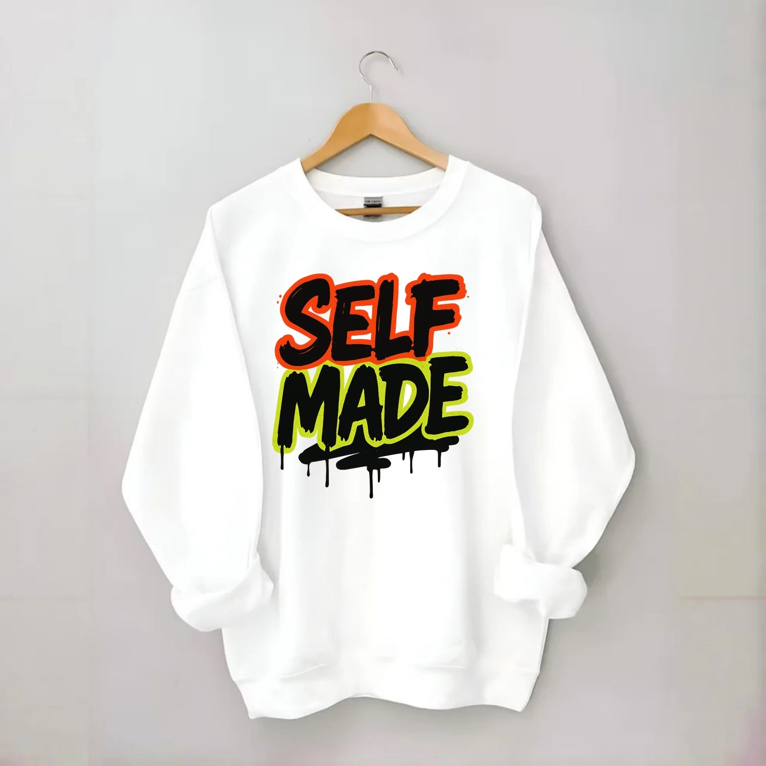 Bold typography design - "SELF MADE" - built from nothing, earned success - Crewneck Sweatshirt - white