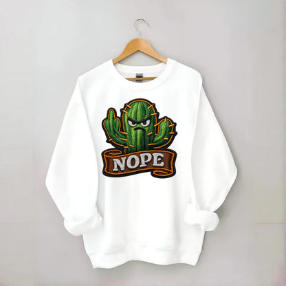 NOPE CACTUS - cactus with attitude in green , prickly personality - Crewneck Sweatshirt - white
