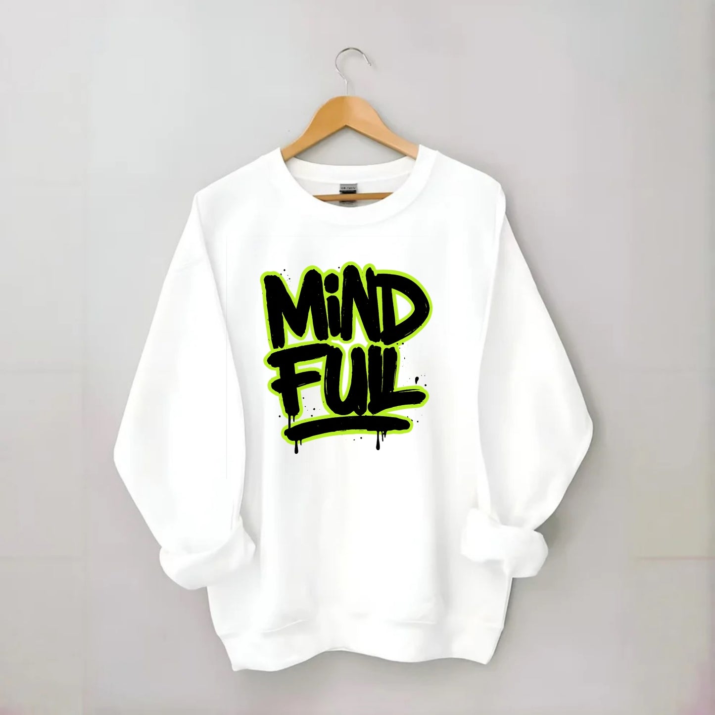 Bold typography design - "MINDFUL" - present awareness, conscious living - Crewneck Sweatshirt - white