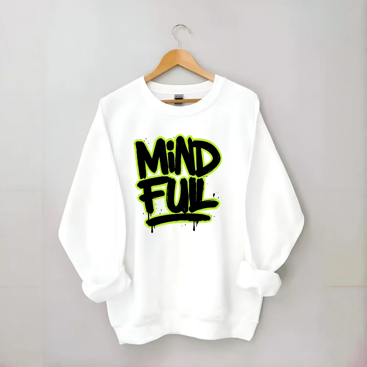 Bold typography design - "MINDFUL" - present awareness, conscious living - Crewneck Sweatshirt - white