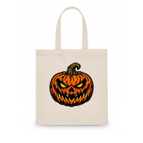 HALLOWEEN PUMPKIN - jack o lantern in orange and black , spooky - Tote Bag