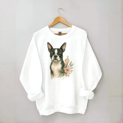 Boston Terrier with tuxedo markings, perky ears, paw up giving sass - Crewneck Sweatshirt - white