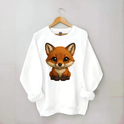Baby Red Fox - russet fur, white chest, big amber eyes, perky ears, - Crewneck Sweatshirt - white