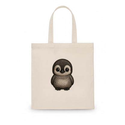 Baby Penguin Chick - gray fluffy, white face, round body, front-facing, tuxedo baby - Tote Bag - white