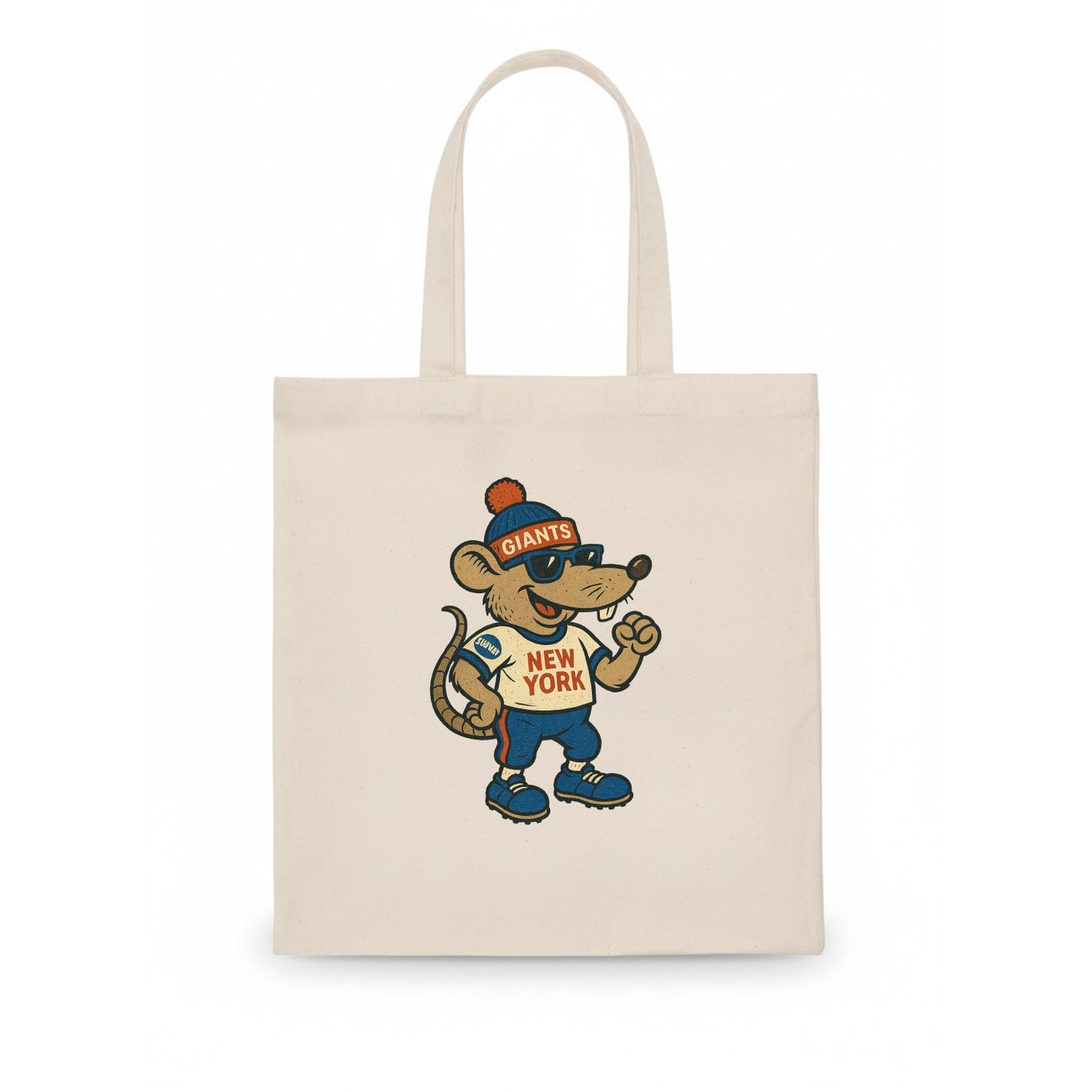 New York Rat wearing Giants beanie with subway patch and wayfarer sunglasses - Tote Bag - white