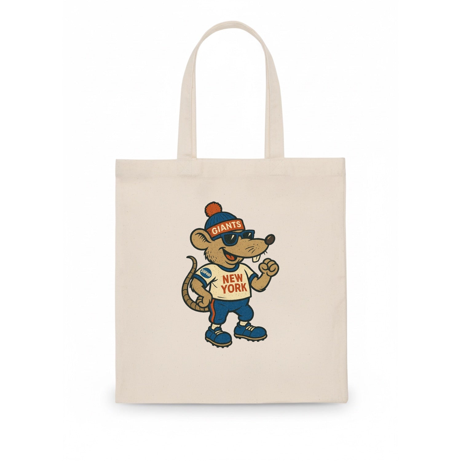 New York Rat wearing Giants beanie with subway patch and wayfarer sunglasses - Tote Bag - white
