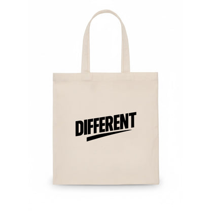 Bold typography design - "DIFFERENT" - standing out, not following crowd - Tote Bag - white