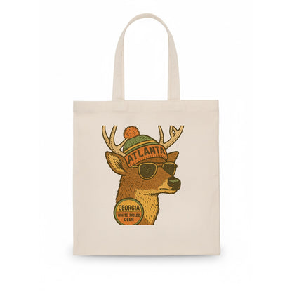 Georgia White-tailed Deer wearing Atlanta beanie with pom pom and wayfarer sunglasses - Tote Bag - white