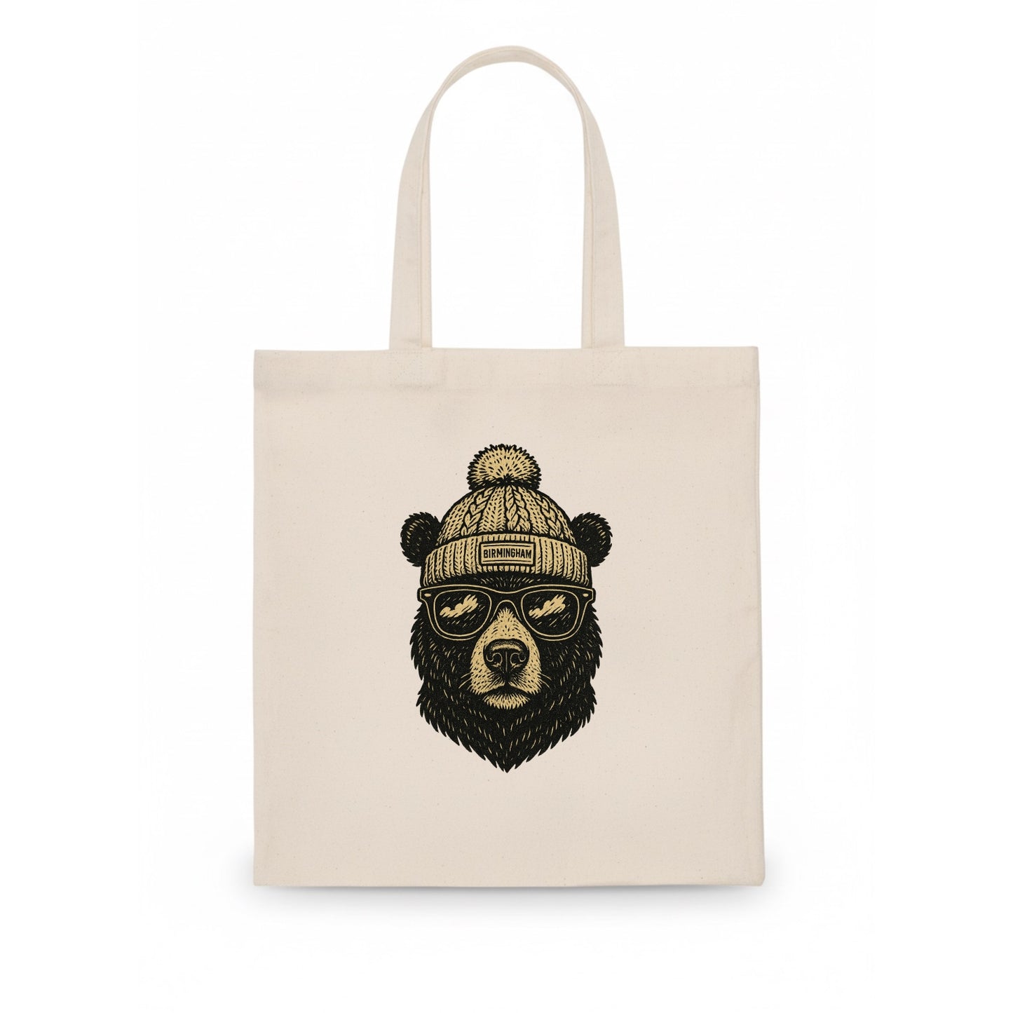 Alabama Black Bear wearing Birmingham beanie with pom pom and wayfarer sunglasses - Tote Bag - white