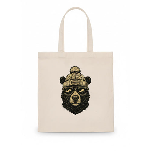 Alabama Black Bear wearing Birmingham beanie with pom pom and wayfarer sunglasses - Tote Bag