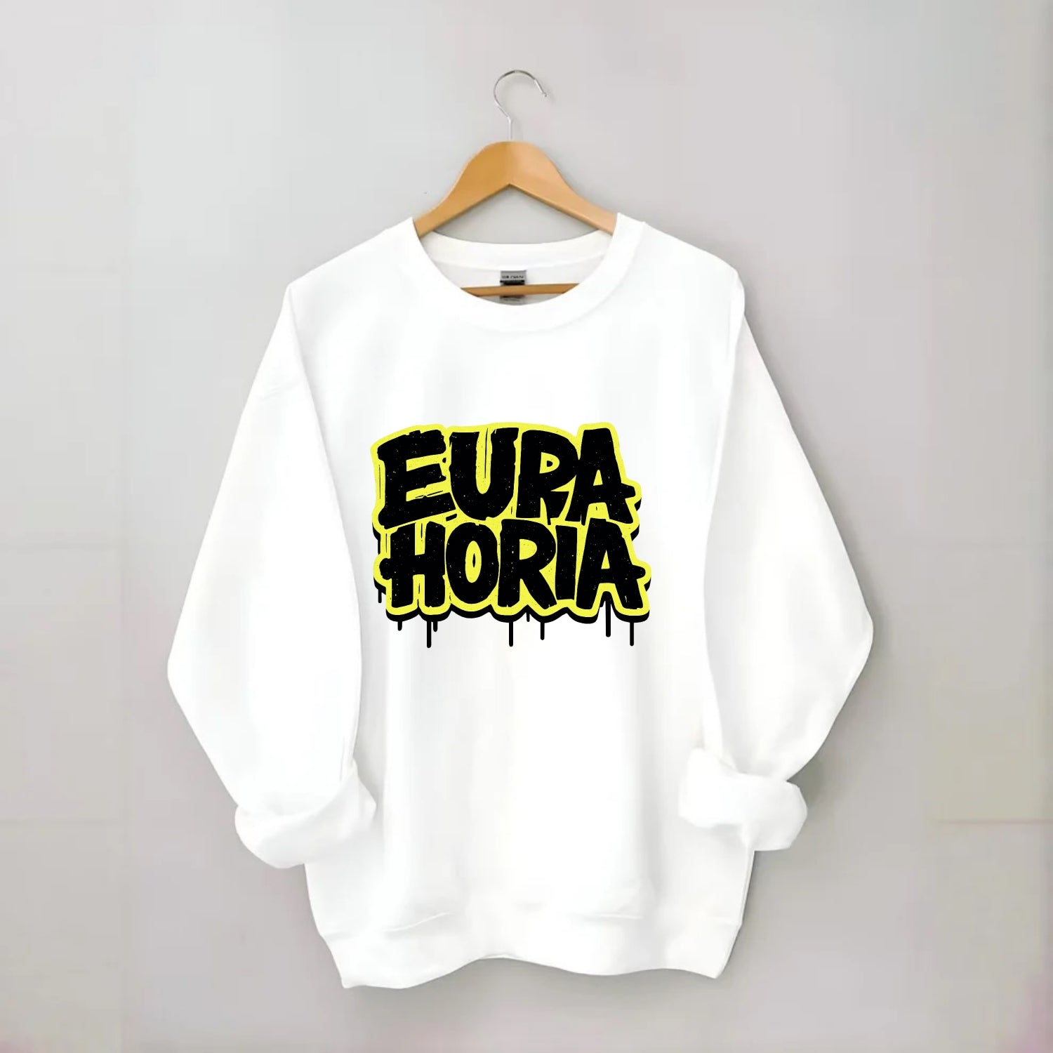 Bold typography design - "EUPHORIA" - intense happiness, ecstasy - Crewneck Sweatshirt - white