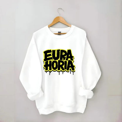 Bold typography design - "EUPHORIA" - intense happiness, ecstasy - Crewneck Sweatshirt - white