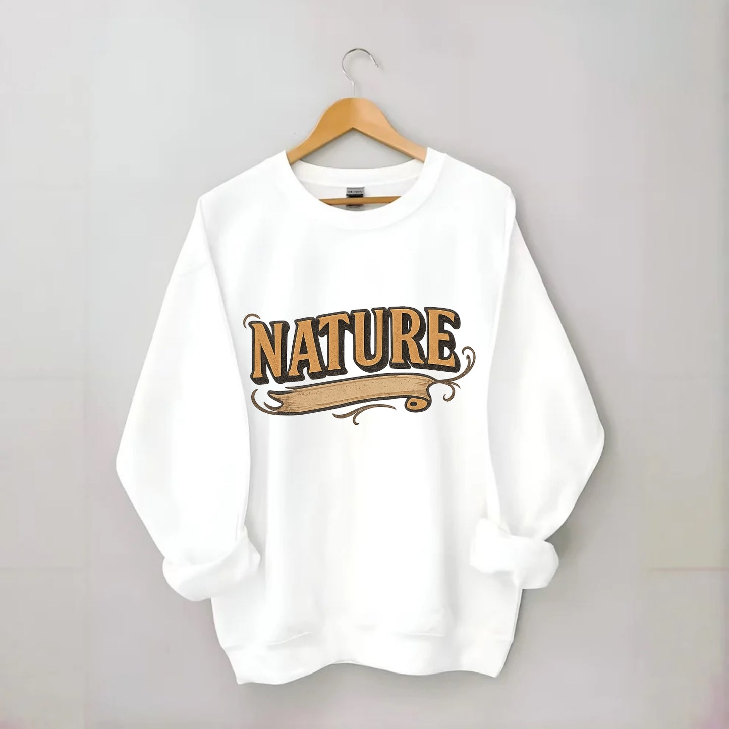 Bold typography design - "NATURE" - natural world, organic - Crewneck Sweatshirt - white