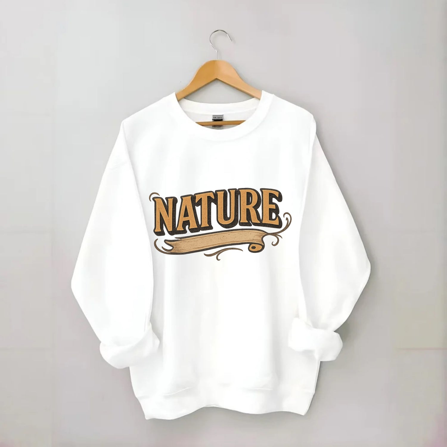 Bold typography design - "NATURE" - natural world, organic - Crewneck Sweatshirt - white