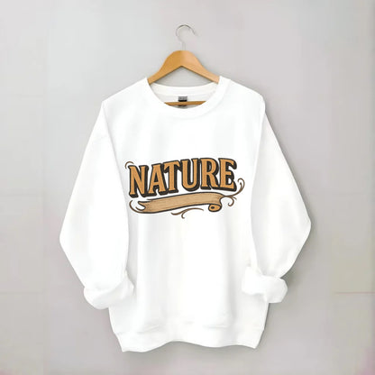 Bold typography design - "NATURE" - natural world, organic - Crewneck Sweatshirt - white