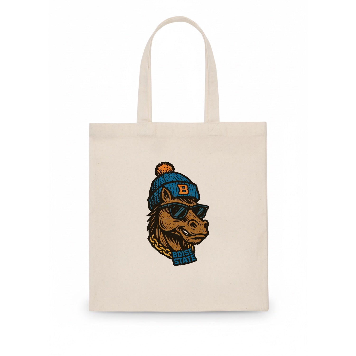 Boise Bronco wearing Boise State beanie with B patch - Tote Bag - white