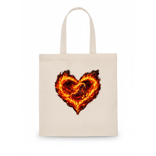 HEART OF FIRE | Flaming heart with horse silhouette inside | Passion embodied | Love and - Tote Bag - white