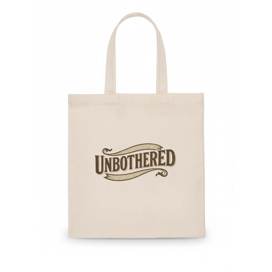Bold typography design - "UNBOTHERED" - not affected, staying calm - Tote Bag - white