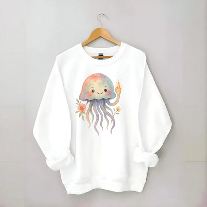 jellyfish with kawaii face and tentacles, one tentacle pointing up defiantly - Crewneck Sweatshirt - white