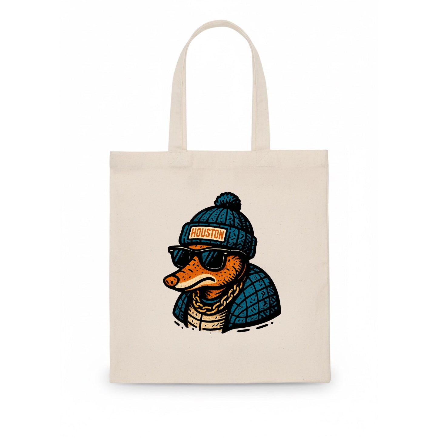Houston Armadillo wearing Houston beanie with pom pom and wayfarer sunglasses - Tote Bag - white