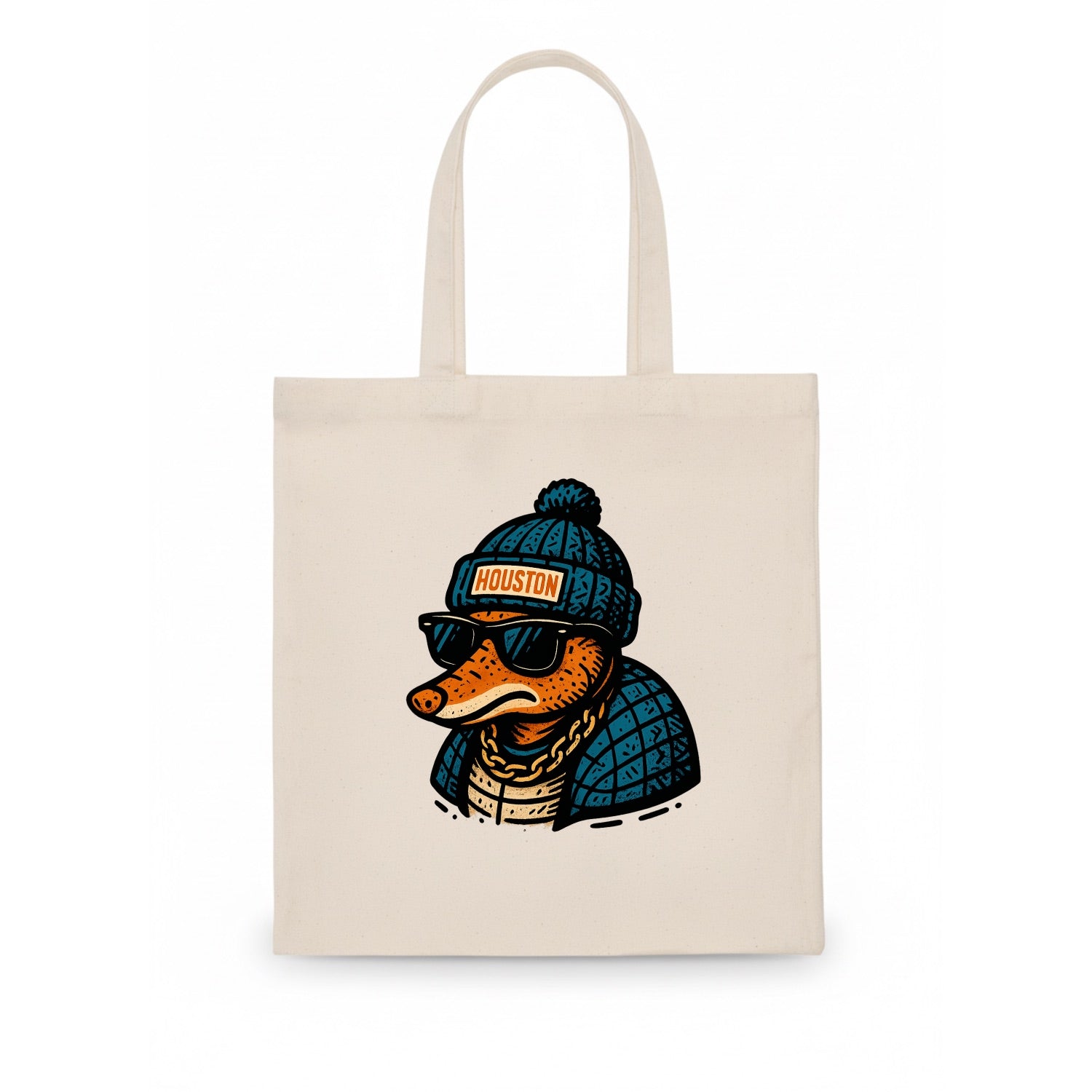 Houston Armadillo wearing Houston beanie with pom pom and wayfarer sunglasses - Tote Bag - white