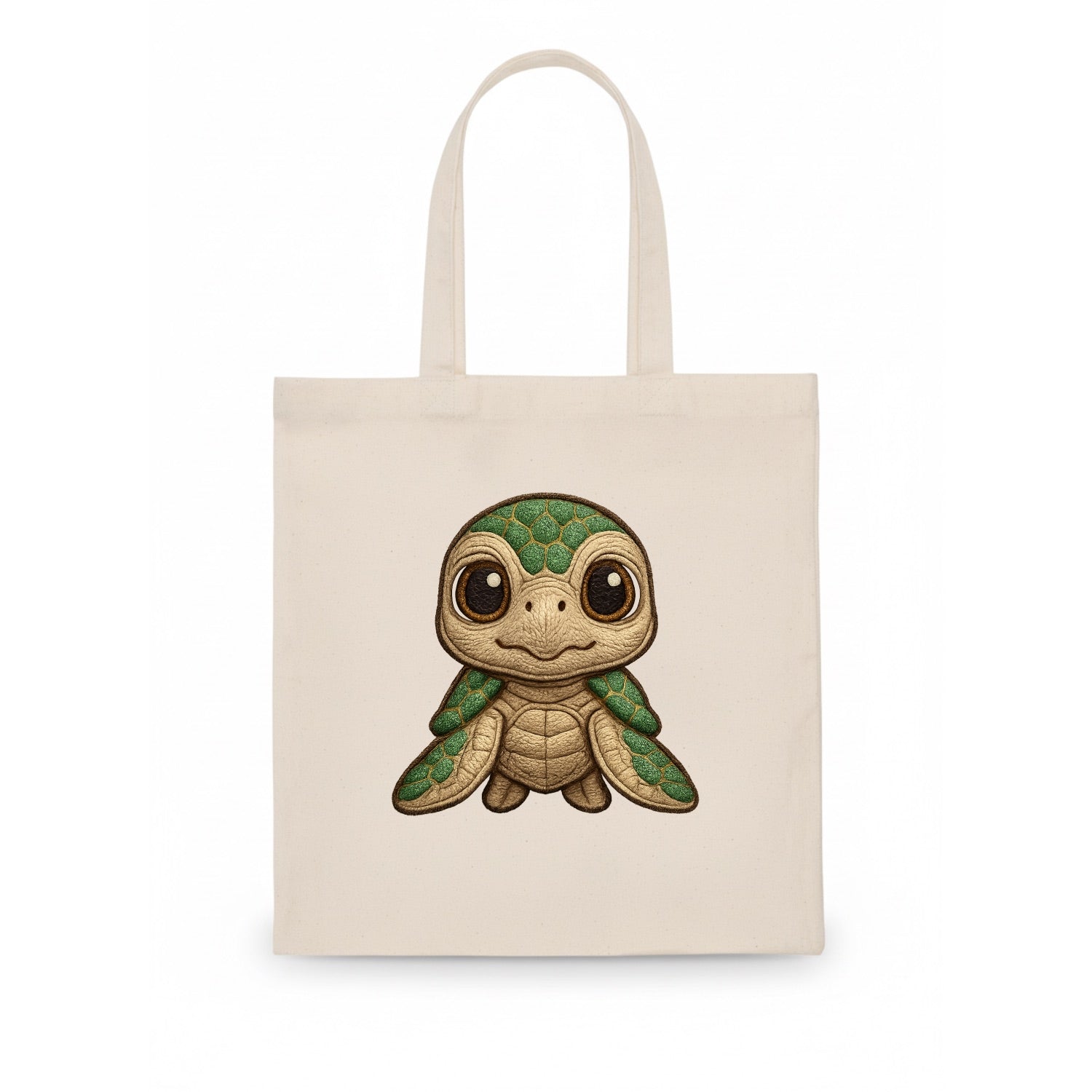 Baby Green Sea Turtle - emerald shell, large innocent brown eyes, tiny flippers, - Tote Bag - white