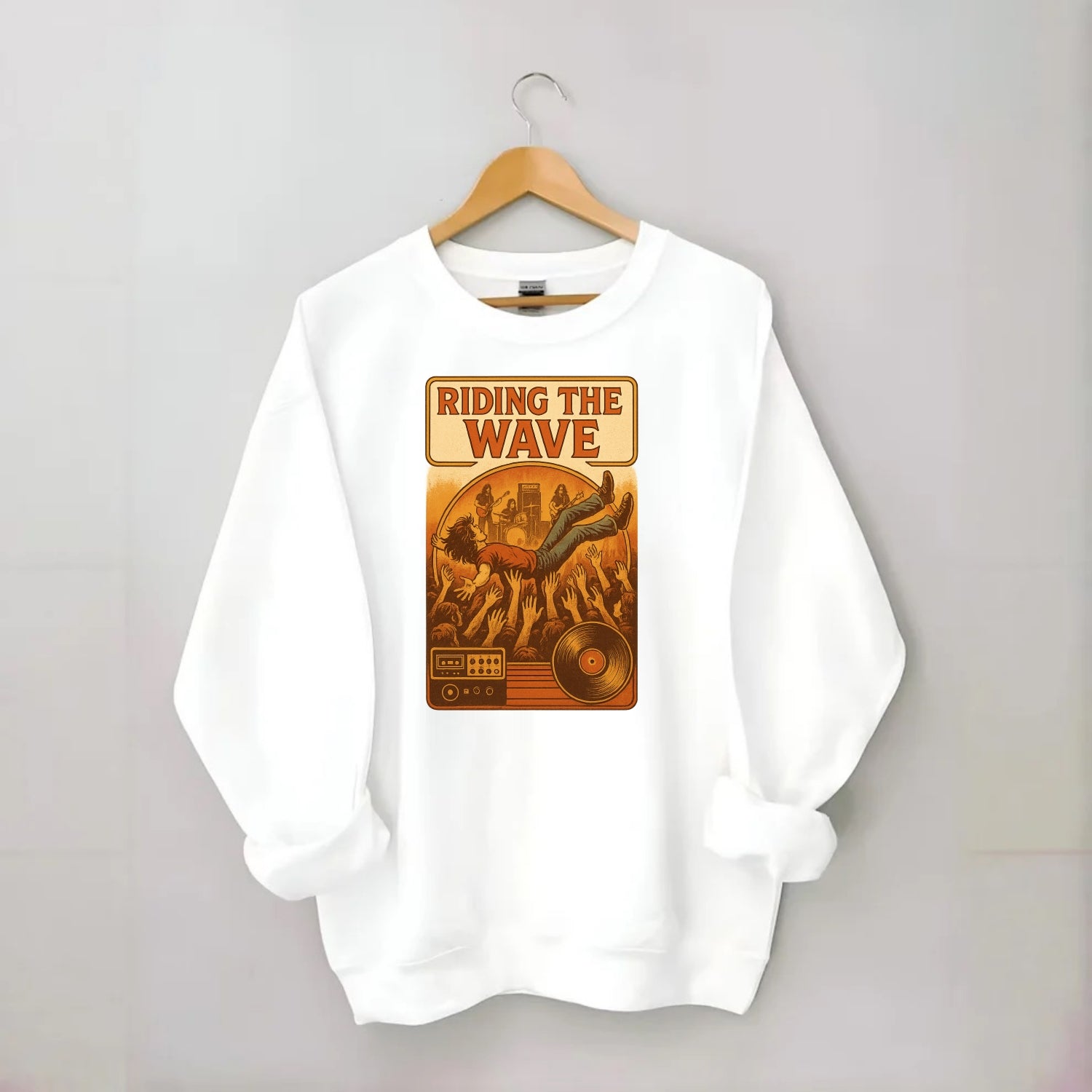 Crowd surfing at packed concert - "Riding the Wave" - concert energy - Crewneck Sweatshirt - white