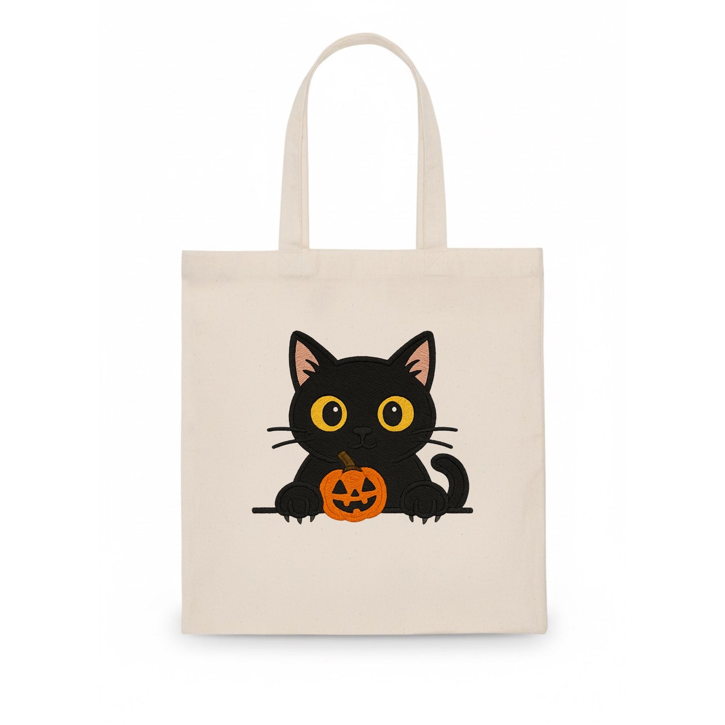 Midnight the black cat wearing round spectacles while studying the viewer. - Tote Bag - white