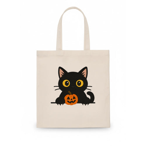 Midnight the black cat wearing round spectacles while studying the viewer. - Tote Bag