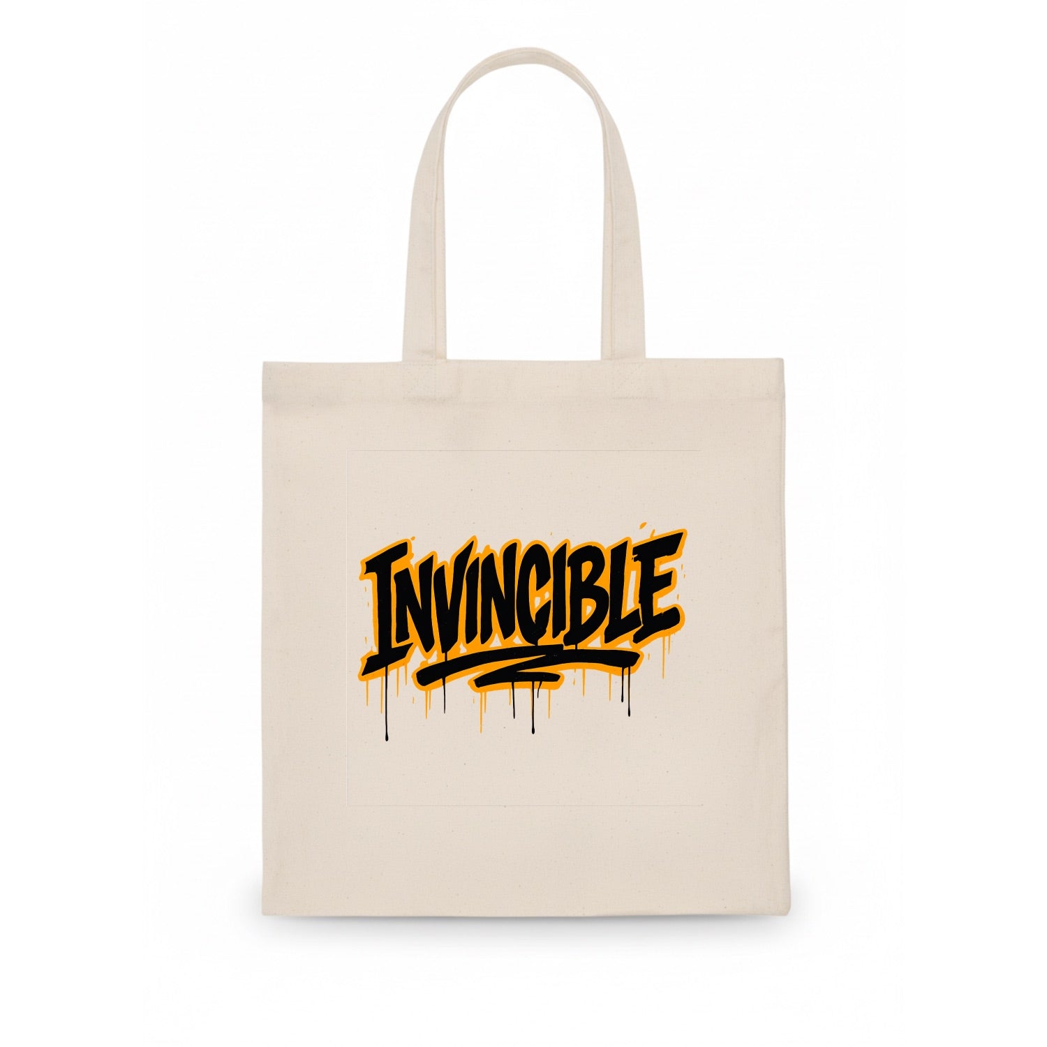 Bold typography design - "INVINCIBLE" - cannot be defeated, unconquerable - Tote Bag - white