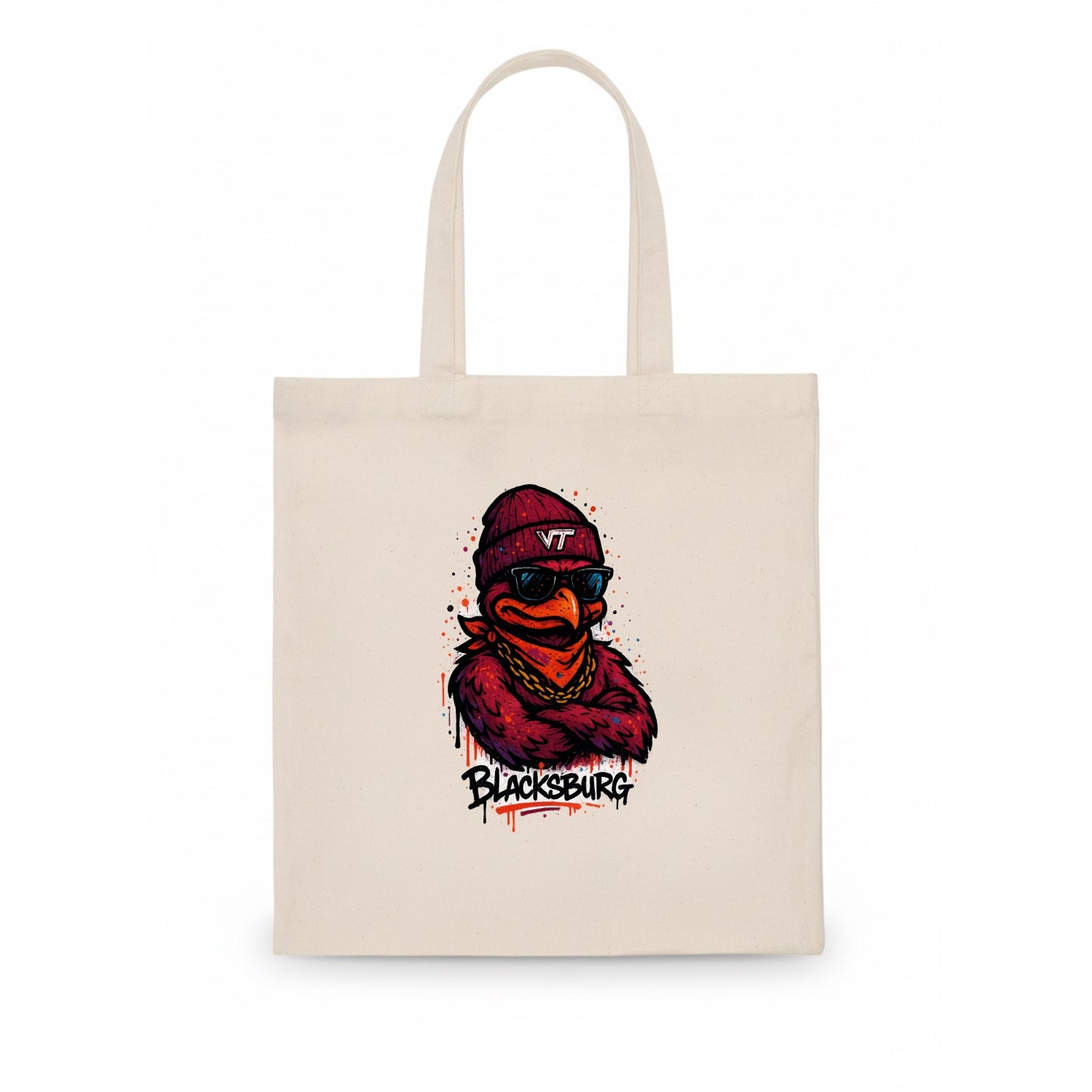 Blacksburg HokieBird wearing Virginia Tech beanie with VT patch - Tote Bag - white