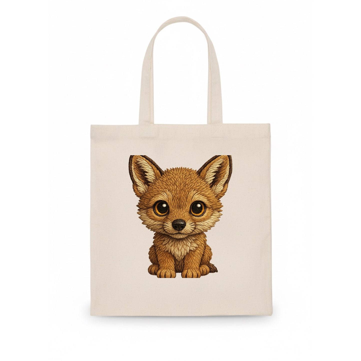 Baby Coyote Pup - tan fur, large ears, golden eyes, front-facing, clever baby - Tote Bag - white