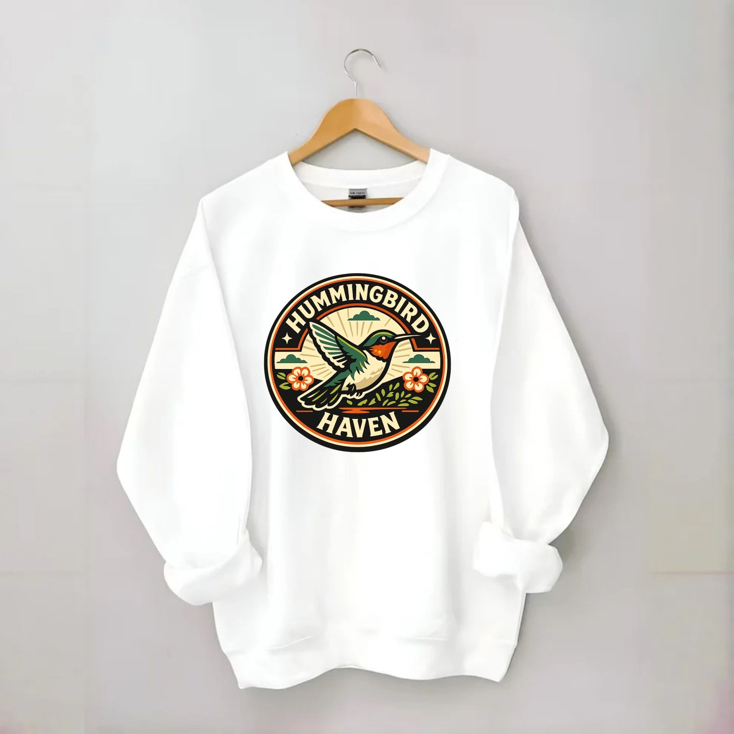 Hummingbird Sanctuary Emblem - Crewneck Sweatshirt - white