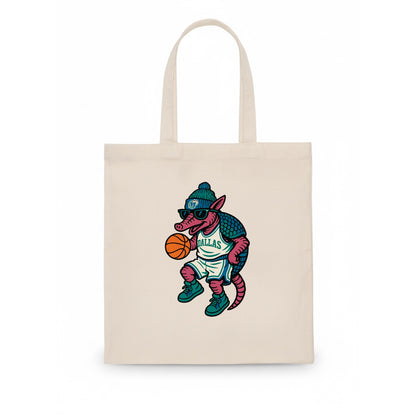 Dallas Armadillo wearing Mavericks beanie with cowboy hat patch and wayfarer sunglasses - Tote Bag - white